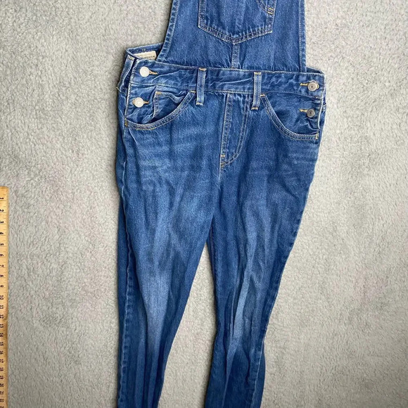 Vintage Levis dark wash bib denim overalls womens skinny fit stretch Small - Picture 4 of 14